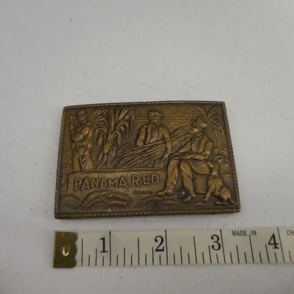 VINTAGE 1970's PANAMA RED BRASS BELT BUCKLE LEWIS BUCKLE CO. 4" 1970s - Picture 3 of 3